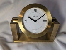 Vintage 2000 TIFFANY Heavy Solid Brass Swiss Desk Clock Tilt Design Works picture
