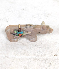 1980s Native Navajo Carved Stone Mountain Lion Fetish By Herbert Davis 3