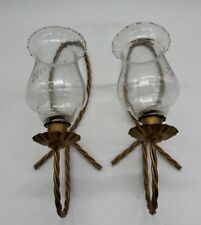 Pair Vtg Home Interior Gold/Brass Metal Twisted Rope  Wall Sconces W/ Votives picture