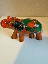 VTG - Mexican Folk Art Pottery Elephant Figurine Hand Painted Clay Signed LXX picture