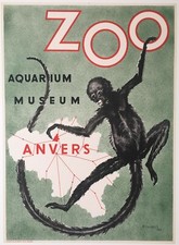 Original 1954 Antwerp, Belgium Aquarium, Zoo, Museum poster picture
