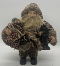 Rustic Pot Belly Woodland Santa Father Christmas 9” Faux Fur Coat Toy Sack Clock picture