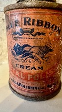 Antique Blue Ribbon Cream Metal Polish Race Car Graphic Tin Can Older Version picture