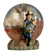 Vtg Fire Fighter Saving a Child Statue Figurine 3D Resin Decorative Plaque 8