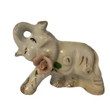 Vintage Porcelain White Elephant & Flowers Pincushion 2.25” H X 2.5” L Japan picture