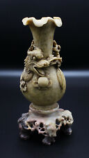 Antique Carved Soapstone Chinese Asian Ruffled Dragon Vase Unique Masterpiece picture