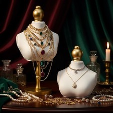 2 Pcs Vintage Velvet Necklace Display Stand Mannequin Holder picture