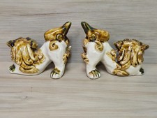 Vtg Golden & Cream  Shisa Guardian Foo Dogs Lion Pair Ceramic Okinawan Shishi 4” picture
