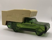 Vintage Avon Pickup Truck Camper Oland Talc 4 oz Green Glass Decanter Bottle Ful picture