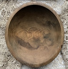 Antique Rustic Hand Turned Wooden Farmhouse Round Bowl picture