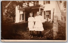 1904-1918 RPPC Two Happy Girls In Classic Fashion Outside Home ANTIQUE Postcard picture