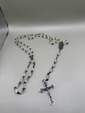 Vintage Clear Glass Teardrop Rosary Italy Crucifix Madonna Child Sacred Heart picture