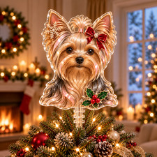 Personalized Acrylic Christmas Tree Topper Yorkshire Terrier Bow Dog Lovers picture