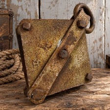 Vintage Heavy Duty Metal Single Sheave 13” Pulley Block Industrial Salvage Decor picture