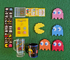 VINTAGE PAC-MAN PAC LOT 4 SILICONE COASTERS 2 MUGS 5 PINBACKS & 27 CARDS picture