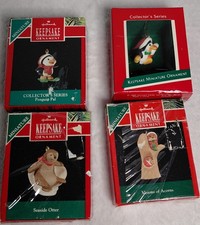 Hallmark Miniature Christmas Ornaments Set 4 Penguins Otter Squirrel 1988-93 NIB picture