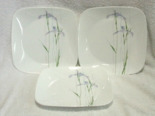 3 Corelle Shadow Iris Square 9 Inch Lunch Salad Plates Green Lavender EUC picture