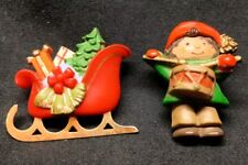 Lot Of 2 Vintage Hallmark Christmas Brooch Pins Little Drummer Boy And Santas... picture