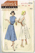 Side Button Dress Pattern Butterick 5772 Size 16 B 34 1950’s Vintage Fashion picture