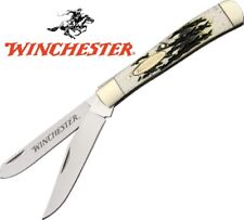 Winchester Large Trapper Pocket Knife w/ Jigged Bone Handles & Belt Sheath picture