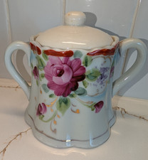 Vintage Floral Porcelain Lidded Sugar Bowl Condiment Jar Cottage Core Pink Roses picture