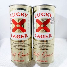 2 Different 16 Ounce Lucky Lager Early Opening Instructional Pull Tab Beer Cans picture