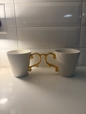 Starbucks / Teavana Tazo Baroque Gold Handled Coffee Mug 12 Fl Oz 2015 Set of 2 picture