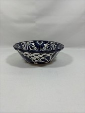 Mexican Talavera Folk Art Blue and White Bowl Beautiful New 7 x 2 picture