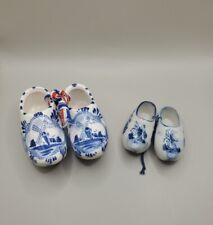 Delft Shoes Vintage Ceramic Blue Holland Hand Painted Miniature Clogs LOT OF TWO picture