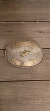 Vintage Western Belt Buckle Bull Rider Etch Work Gold Rope Trim 6