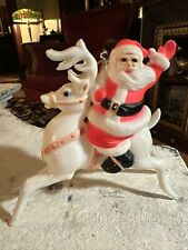 Vintage Christmas Plastic Santa Claus & Reindeer Fluorescent Mid Century Japan picture