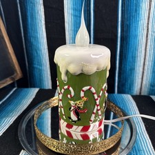 VTG Penguins & Candy Canes Electric Lighted Candle Lamp 10”x 4” picture