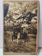 Circa 1901 Cabinet Photo Boy Hat Dog Shotgun Fence Trees 4 1/4