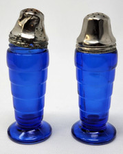 Vintage Depression Glass MODERNTONE Cobalt Blue 4 inch Salt and Pepper Shakers picture