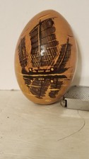 Vintage 1992 Russian Hand Painted 6 Inch Wooden Egg with Ship No Stand picture
