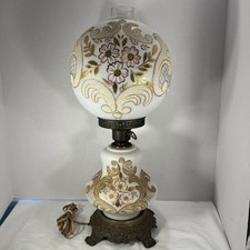Antique Gone With The Wind Parlor Lamp Handpainted Floral Gold  Motifs 21