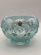Vintage Fenton Aqua Blue Carnival Glass Lily of the Valley Rose Bowl 4”  picture