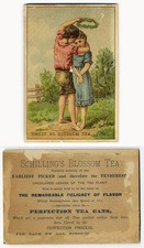SHILLINGS BLOSSOM TEA 1880's Victorian Trade Card BOY & GIRL Illustration picture