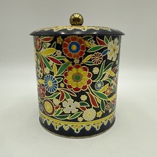 Vintage Daher Tin Metal Retro Mod Floral Container 6” Made in England Color Lid picture