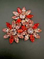 Vintage Weiss Pink & Rose Marquise Rhinestone Brooch Prong Set 1950s Jewelry picture