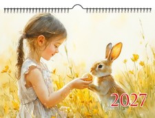 2027 Wall Calendar ~ Tender Moments: Gentle Girls and Rabbits Sunlit Meadows picture