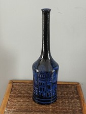 VTG Minghetti Art Pottery Bottle Vase Bologna Italy Hand Painted City MCM picture