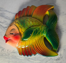 Vintage 1954 Miller Studio Chalkware Kissing Fish Wall Plaque Mid Century Kitsch picture