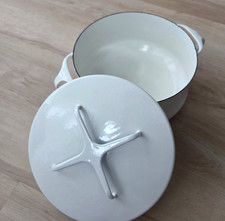 Vintage Dansk Kobenstyle White Enamel Pot Cross Shaped Lid/Trivet picture
