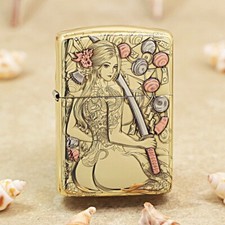 Zippo Armor 168 Copper Lighter Samurai Tattoo Girl Anime Engraved picture