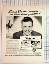 Vintage Vitalis Hair Tonic Ad Magazine Print 1930s-40s Men's Grooming Ephemera picture