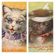 Pair CAT Postcards Antique 1910 Arthur THIELE artist signed Anthropomorphic N picture