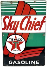 1940 Texaco Sky Chief Gasoline Porcelain Pump Plate Sign Oil Service Station picture