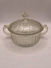 Vintage Heavy Depression Glass Trinket/Candy Dish with Lid Double Handles 1930s picture