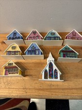 Vintage Christmas Alpine Village Plastic Putz Houses Set Of 9  picture